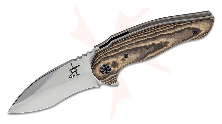 Greg Lightfoot Custom Ground Fighter Flipper Knife 3.375 inch Nitro-V Satin Recurve Blade, Paper Micarta Handles