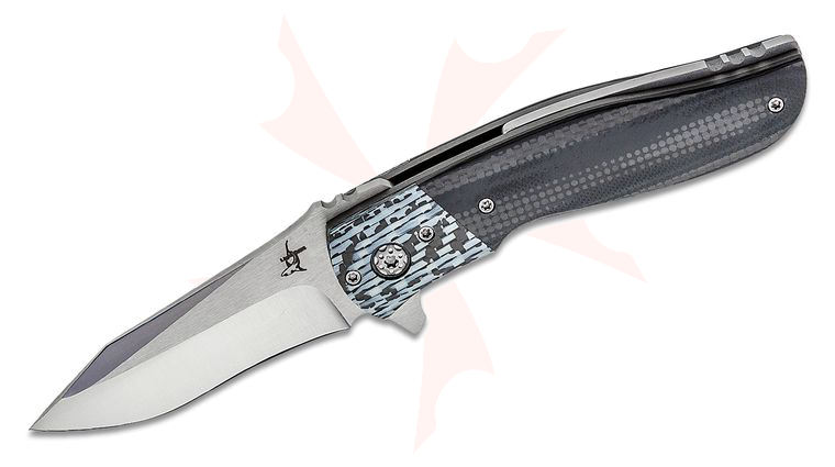 Greg Lightfoot Custom Turbo Charger Flipper Knife 3.25 inch Nitro-V Satin Recurve Blade, Carbon Fiber Handles with White Carbon Fiber Bolsters
