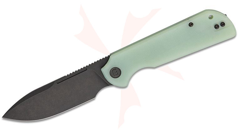 Liong Mah Designs Eutektik Binary Flipper Knife 3.75 inch 14C28N Black Stonewashed Drop Point Blade, Jade (Natural) G10 Handles, Reversible Clip