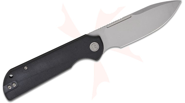 Liong Mah Designs Eutektik Binary Left Handed Flipper Knife 3.75 inch 14C28N Stonewashed Drop Point Blade, Black G10 Handles, Reversible Clip