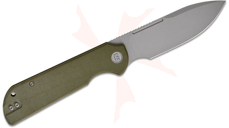 Liong Mah Designs Eutektik Binary Left Handed Flipper Knife 3.75 inch 14C28N Stonewashed Drop Point Blade, OD Green G10 Handles, Reversible Clip