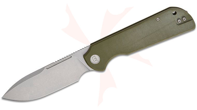 Liong Mah Designs Eutektik Binary Flipper Knife 3.75 inch 14C28N Stonewashed Drop Point Blade, OD Green G10 Handles, Reversible Clip