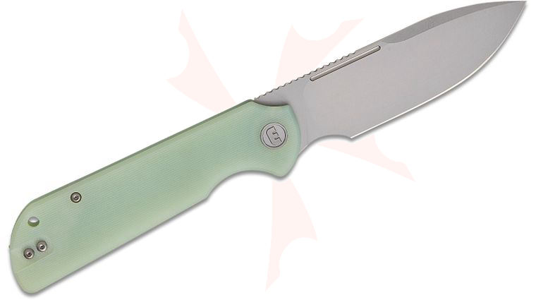 Liong Mah Designs Eutektik Binary Left Handed Flipper Knife 3.75 inch 14C28N Stonewashed Drop Point Blade, Jade (Natural) G10 Handles, Reversible Clip