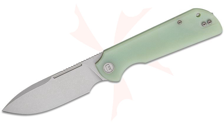 Liong Mah Designs Eutektik Binary Flipper Knife 3.75 inch 14C28N Stonewashed Drop Point Blade, Jade (Natural) G10 Handles, Reversible Clip