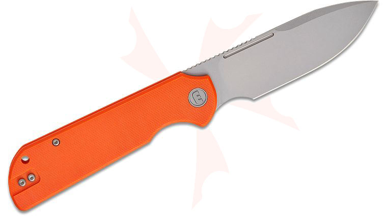 Liong Mah Designs Eutektik Binary Left Handed Flipper Knife 3.75 inch 14C28N Stonewashed Drop Point Blade, Orange G10 Handles, Reversible Clip