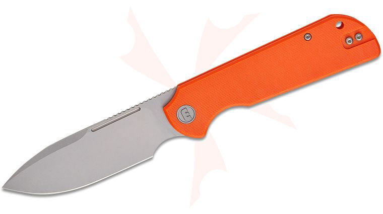 Liong Mah Designs Eutektik Binary Flipper Knife 3.75 inch 14C28N Stonewashed Drop Point Blade, Orange G10 Handles, Reversible Clip