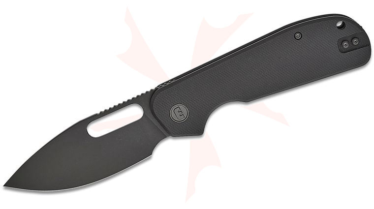 Liong Mah Designs Eutektik EFD Front Flipper Knife 3.5 inch 14C28N Black Stonewashed Drop Point Blade, Black G10 Handles