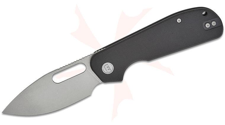 Liong Mah Designs Eutektik EFD Front Flipper Knife 3.5 inch 14C28N Stonewashed Drop Point Blade, Black G10 Handles