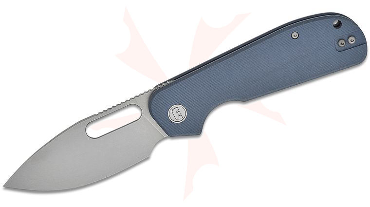 Liong Mah Designs Eutektik EFD Front Flipper Knife 3.5 inch 14C28N Stonewashed Drop Point Blade, Denim Blue G10 Handles