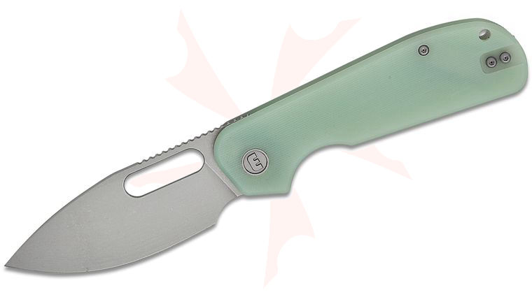 Liong Mah Designs Eutektik EFD Front Flipper Knife 3.5 inch 14C28N Stonewashed Drop Point Blade, Jade (Natural) G10 Handles