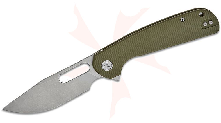 Liong Mah Designs Eutektik Trinity Flipper Knife 3.75 inch 14C28N Stonewashed Clip Point Blade, OD Green G10 Handles