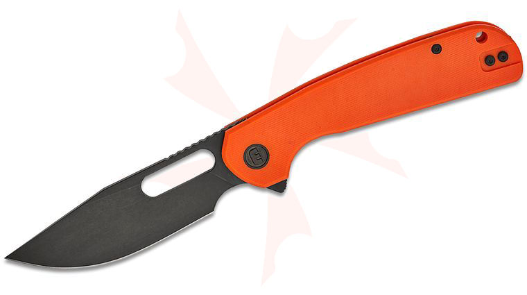 Liong Mah Designs Eutektik Trinity Flipper Knife 3.75 inch 14C28N Black Stonewashed Clip Point Blade, Orange G10 Handles