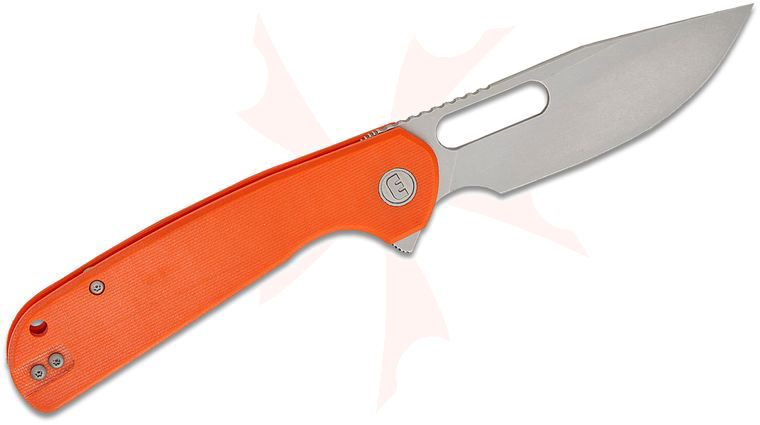 Liong Mah Designs Eutektik Trinity Left Handed Flipper Knife 3.75 inch 14C28N Stonewashed Clip Point Blade, Orange G10 Handles
