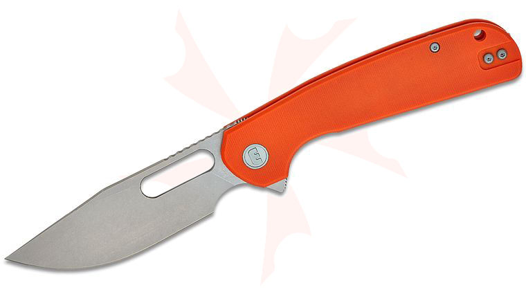 Liong Mah Designs Eutektik Trinity Flipper Knife 3.75 inch 14C28N Stonewashed Clip Point Blade, Orange G10 Handles