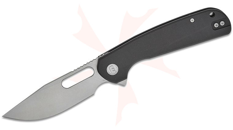 Liong Mah Designs Eutektik Trinity Flipper Knife 3.75 inch 14C28N Stonewashed Clip Point Blade, Black G10 Handles