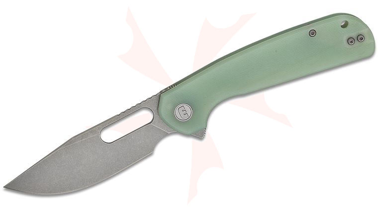 Liong Mah Designs Eutektik Trinity Flipper Knife 3.75 inch 14C28N Stonewashed Clip Point Blade, Jade (Natural) G10 Handles