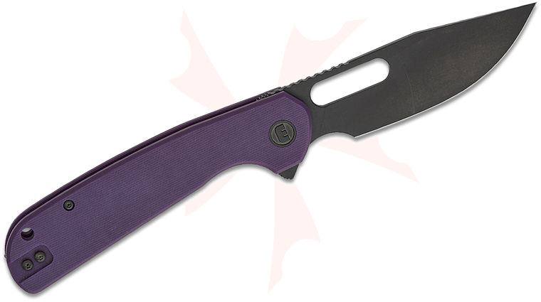 Liong Mah Designs Eutektik Trinity Left Handed Flipper Knife 3.75 inch 14C28N Black Stonewashed Clip Point Blade, Purple G10 Handles