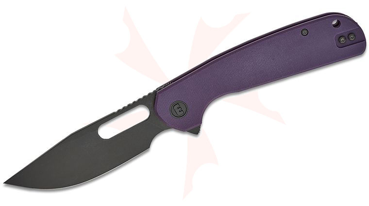 Liong Mah Designs Eutektik Trinity Flipper Knife 3.75 inch 14C28N Black Stonewashed Clip Point Blade, Purple G10 Handles