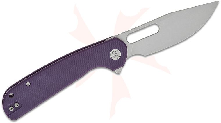Liong Mah Designs Eutektik Trinity Left Handed Flipper Knife 3.75 inch 14C28N Stonewashed Clip Point Blade, Purple G10 Handles