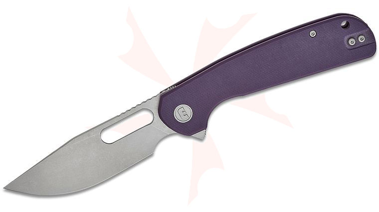 Liong Mah Designs Eutektik Trinity Flipper Knife 3.75 inch 14C28N Stonewashed Clip Point Blade, Purple G10 Handles