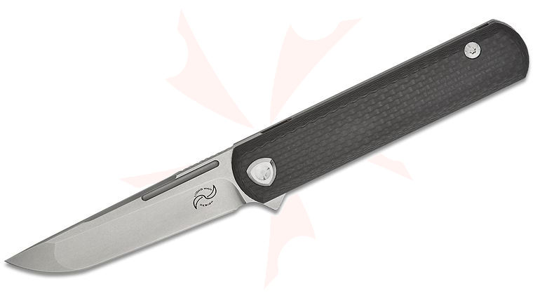Liong Mah Designs T-1 Tanto One Frame Lock Flipper Knife 3.75 inch M390 Frosted Satin Compound Tanto Blade, Half Carbon Fiber and Half Titanium Handles