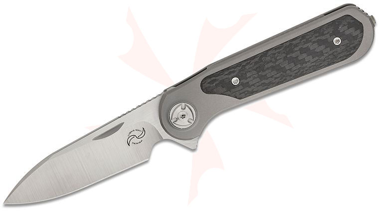Liong Mah Designs Zulu Flipper Knife 3.25 inch M390 Satin Blade, Titanium Handles with Carbon Fiber Inlays