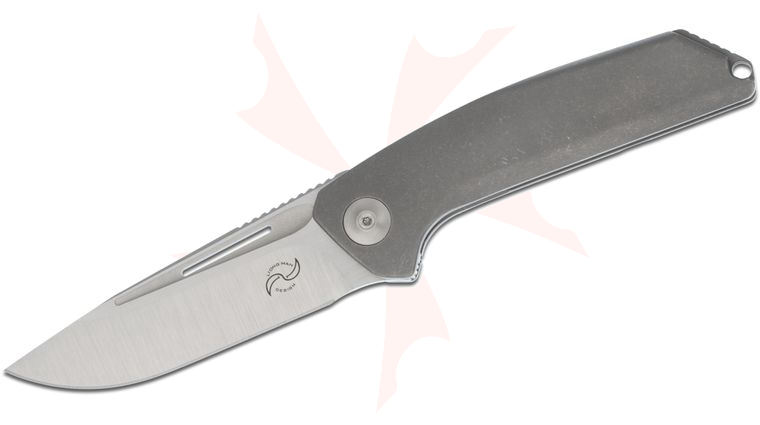 Liong Mah Designs Endeavour Flipper 3.75 inch S35VN Satin Blade, Contoured Stonewashed Titanium Handles