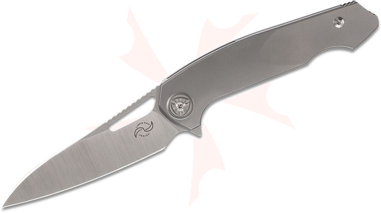 Liong Mah Designs Eraser Flipper Knife 4 inch M390 Satin Sheepsfoot Blade, Contoured Titanium Handles
