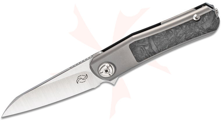 Liong Mah Designs Hawk Flipper Knife 3.25 inch M390 Satin Blade, Titanium Handles with Marble Carbon Fiber Inlays