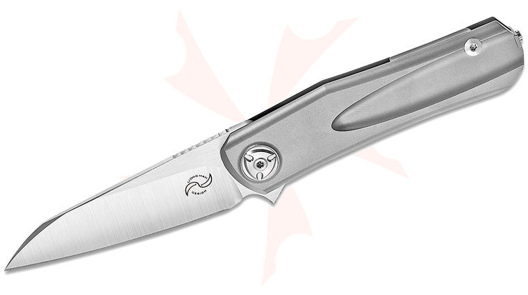Liong Mah Designs Hawk Flipper Knife 3.25 inch M390 Satin Blade, Sculpted Titanium Handles
