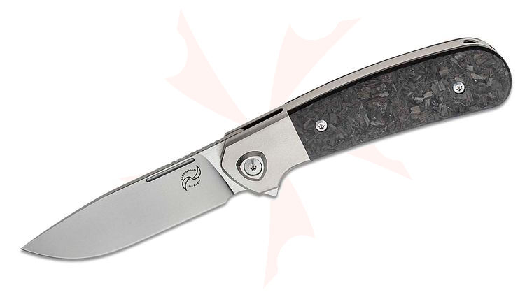 Liong Mah Designs L1 Flipper Knife 3.25 inch CPM-S90V Hand Ground Blade, Bolstered Integral Titanium Handle with FatCarbon Marble Carbon Fiber Scales