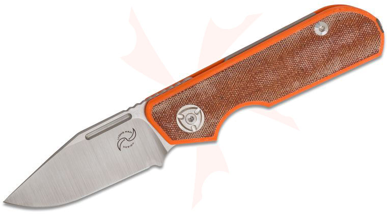 Liong Mah Designs Traveler Double Detent Slipjoint Folding Knife 2.7 inch M390 Clip Point Blade, Orange G10 Handles with Brown Canvas Micarta Inlays