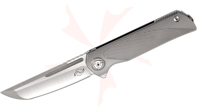 Liong Mah Designs Warrior 2 V2 Flipper Knife 3.7 inch M390 Compound Ground Blade, Milled Titanium Handles