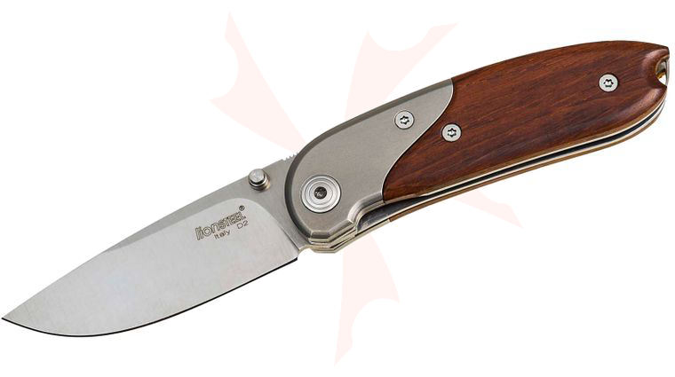 LionSteel 8200 ST Mini Folding 2.36 inch Satin D2 Tool Steel Blade, Santos Wood Handles with Titanium Bolsters