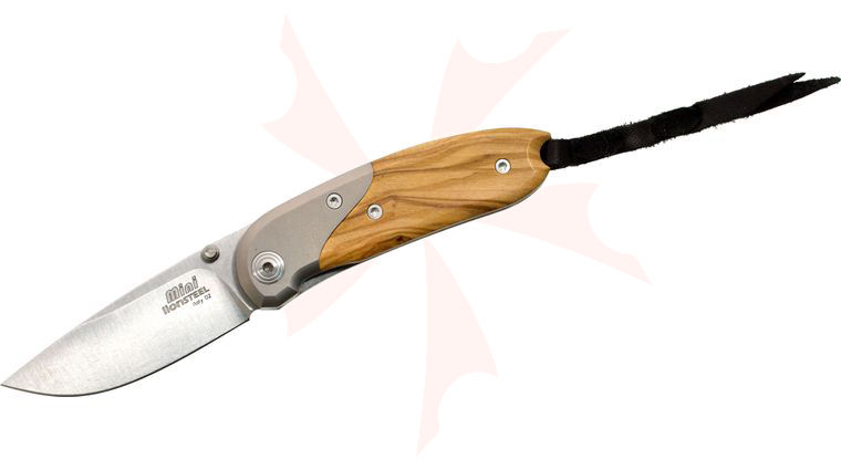 LionSteel 8200 UL Mini Folding 2.36 inch Satin D2 Tool Steel Blade, Olive Wood Handles w/ Titanium Bolsters