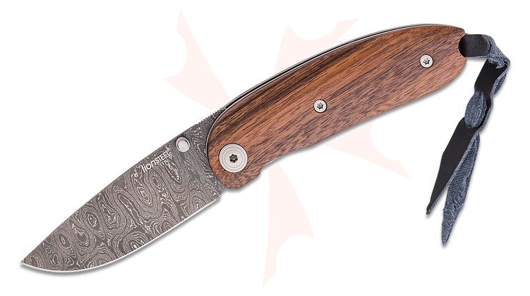 LionSteel 8210D ST Mini Folding Knife 2.36 inch Stainless Damascus Blade, Santos Wood Handles