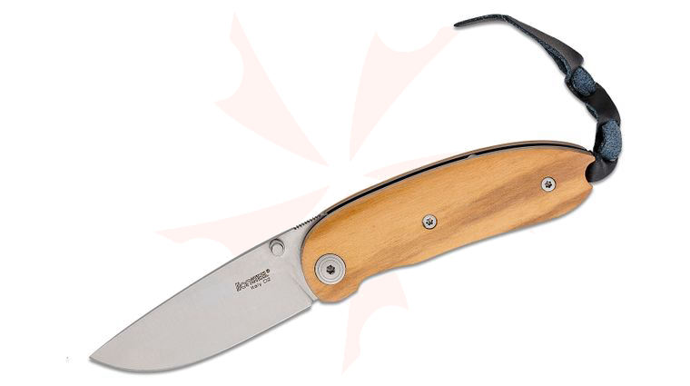 LionSteel 8210 UL Mini Folding 2.36 inch Satin D2 Tool Steel Blade, Olive Wood Handles, Leather Pouch