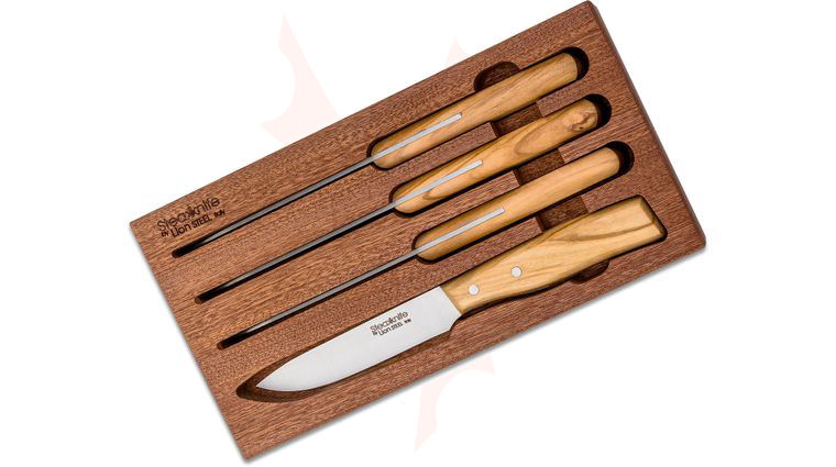 LionSteel 4 Piece Steak Knife Set in Wooden Gift Box, Olive Wood Handle