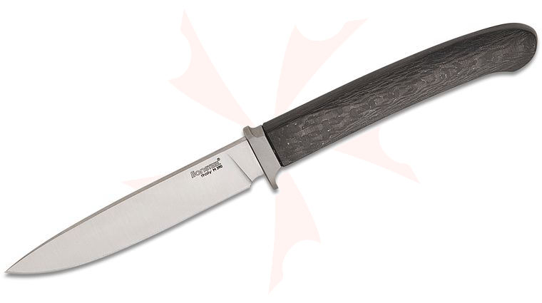 LionSteel AG01 CF Ago Fixed Blade Knife 3.31 inch M390 Satin Drop Point Blade, Carbon Fiber Handles with Titanium Bolster, Leather Sheath