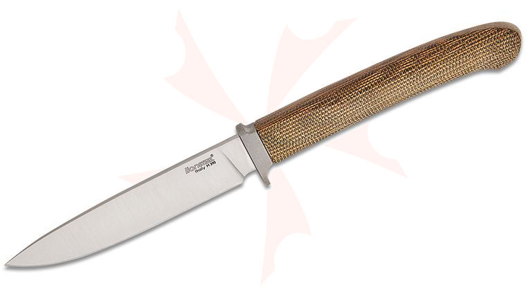LionSteel AG01 CVG Ago Fixed Blade Knife 3.31 inch M390 Satin Drop Point Blade, Green Canvas Micarta Handles with Titanium Bolster, Leather Sheath