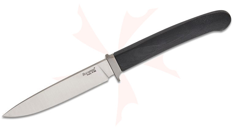 LionSteel AG01 GBK Ago Fixed Blade Knife 3.31 inch M390 Satin Drop Point Blade, Black G10 Handles with Titanium Bolster, Leather Sheath