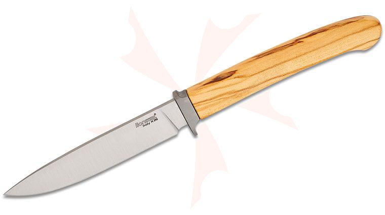LionSteel AG01 UL Ago Fixed Blade Knife 3.31 inch M390 Satin Drop Point Blade, Olive Wood Handles with Titanium Bolster, Leather Sheath