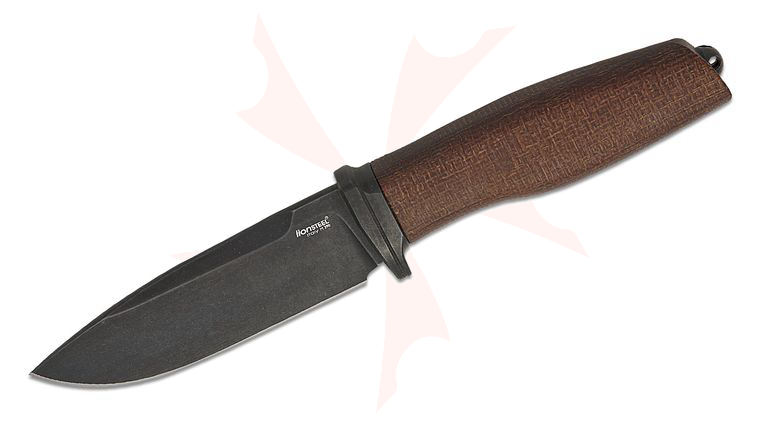 LionSteel AH B BLN Acha Fixed Blade Knife 4.5 inch M390 Satin Drop Point Blade, Single Piece Natural Burlap Micarta Handle with Titanium Bolster, Leather Sheath