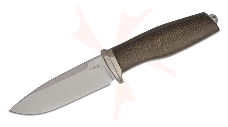 LionSteel AH BLG Acha Fixed Blade Knife 4.5 inch M390 Satin Drop Point Blade, Single Piece Green Burlap Micarta Handle with Titanium Bolster, Leather Sheath