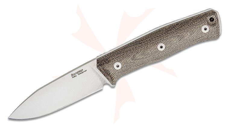 LionSteel B35 Bushcraft Fixed Blade Knife 3.54 inch Sleipner Spear Point Blade, Green Canvas Micarta Handles, Leather Sheath