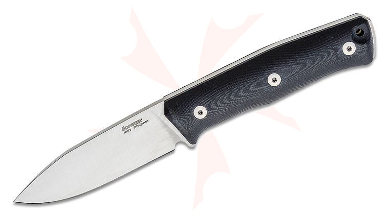 LionSteel B35 Bushcraft Fixed Blade Knife 3.54 inch Sleipner Spear Point Blade, Black G10 Handles, Leather Sheath
