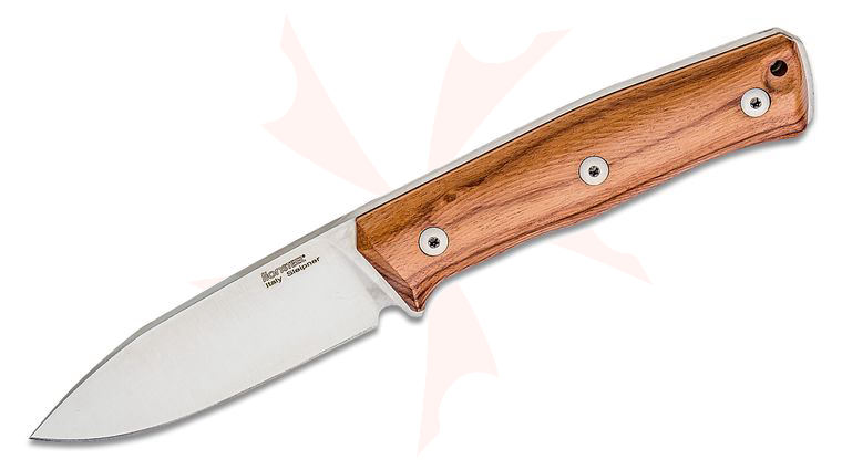 LionSteel B35 Bushcraft Fixed Blade Knife 3.54 inch Sleipner Spear Point Blade, Santos Wood Handles, Leather Sheath