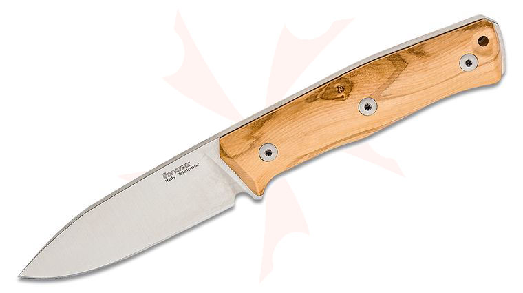 LionSteel B35 Bushcraft Fixed Blade Knife 3.54 inch Sleipner Spear Point Blade, Olive Wood Handles, Leather Sheath