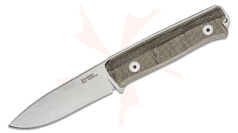 LionSteel B40 Bushcraft Fixed Blade Knife 3.86 inch Sleipner Spear Point Blade, Green Canvas Micarta Handles, Leather Sheath