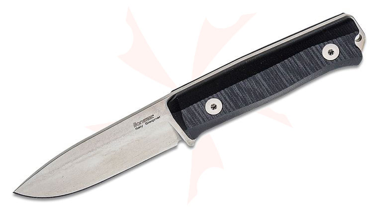 LionSteel B40 Bushcraft Fixed Blade Knife 3.86 inch Sleipner Spear Point Blade, Black G10 Handles, Leather Sheath